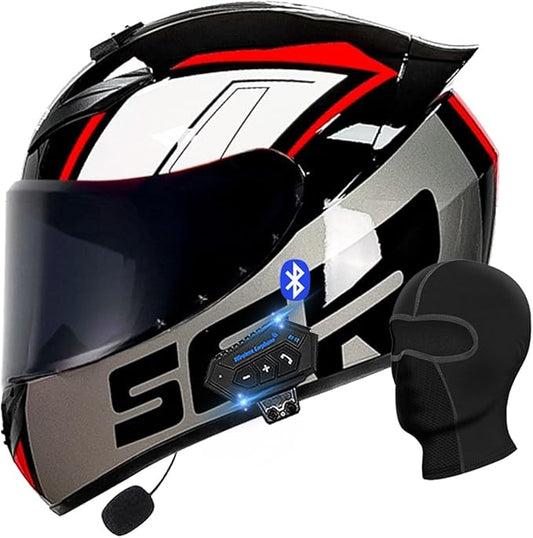 Motorcycle Bluetooth Full Face Helmet, Integrated Bluetooth Helmet, DOT/ECE Approved Full Face Flip Up Helmet, Multiple Vents Motorbike Helmet with Microphone for Adults 55-64CM