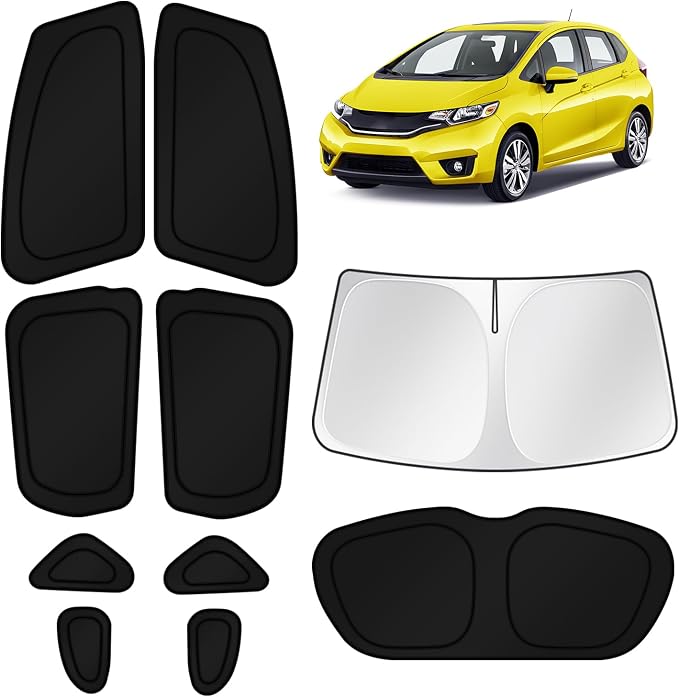 KUST Car Window Shades for Honda Fit 2015-2020 Windshield Sun Shade Side Window Cover UV Block Privacy Protection Accessories for Camping Blackout Rear Back Full Set 10PCS