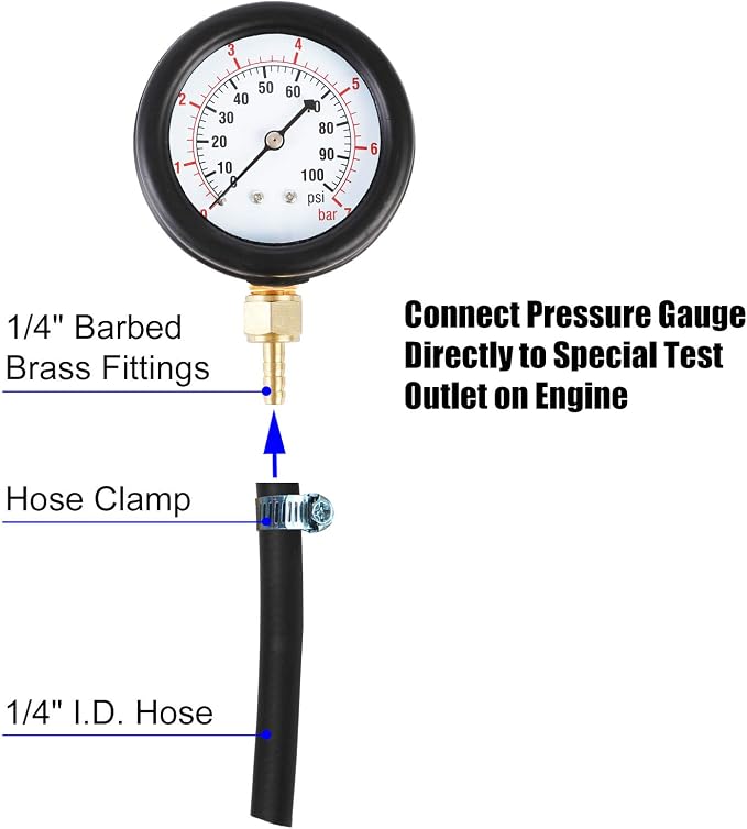 JIFETOR Fuel Injection Pump Pressure Tester Gauge Kit, Car Gasoline Gas Fuel Oil Injector Test Manometer Tool Set 0-100PSI, Universal for Auto Truck SUV Motorcycle ATV RV