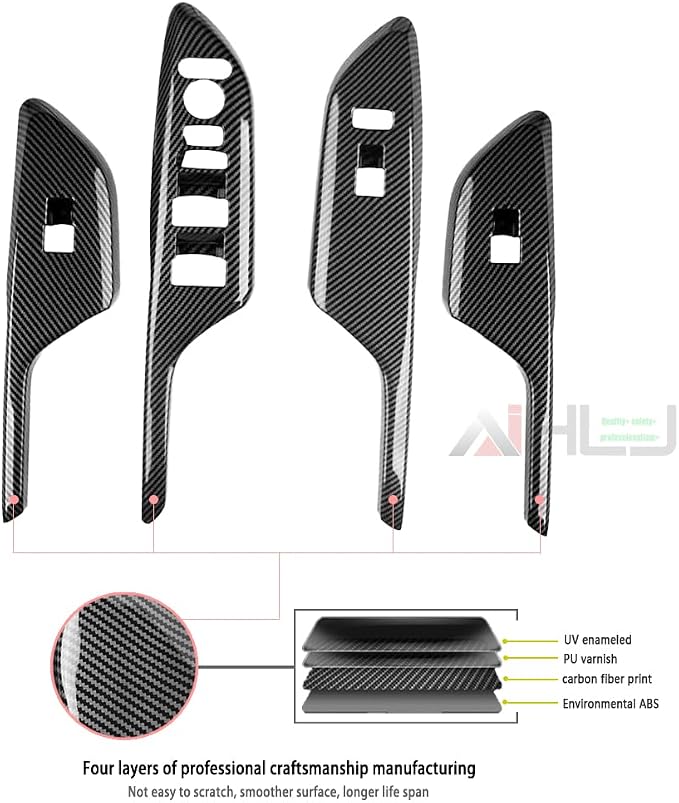 AJHLJ® 4Pcs Carbon Fiber Car Window Switch Cover Trim, Black Interior Decoration for Honda Civic 10th Gen 2016-2021, Anti-Scratch Door Armrest Panel
