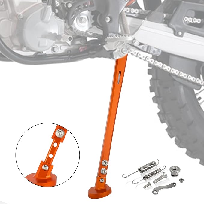 Motorcycle Kickstand Adjustable Foot Side Kick Stand for 150 200 250 300 350 400 450 500 505 530 EXC XC XCW XCF XCFW EXCF EXCR XCRW 2017-2023 Supermoto Enduro Motocross Orange