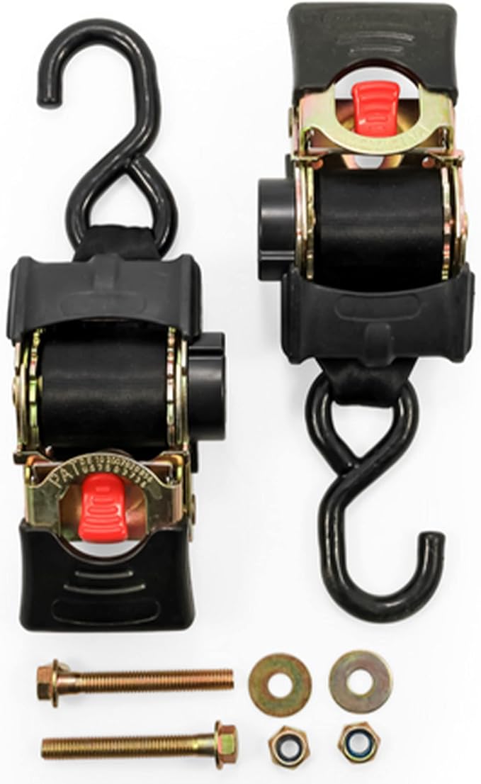 Camco 50030 Retractable Transom Tie Down Strap (2” Width, 5.5’, Bolt-On), Black