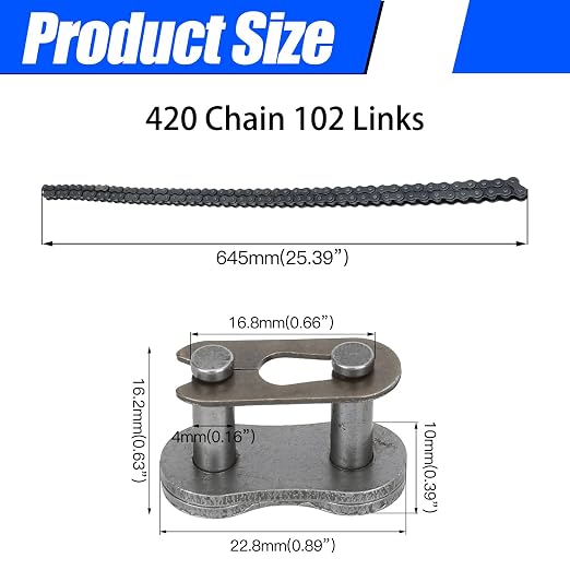 YOXUFA 420 Chain 102 Links for CRF50 XR50 PW80 SSR Tao Tao Coolster 110cc 125cc Pit Dirt Bike 4 Wheeler ATV Quad Kazuma Baja Ice Bear Lifan Kayo NST SDG 50cc 70cc 90cc Go Kart Motorcycle Parts