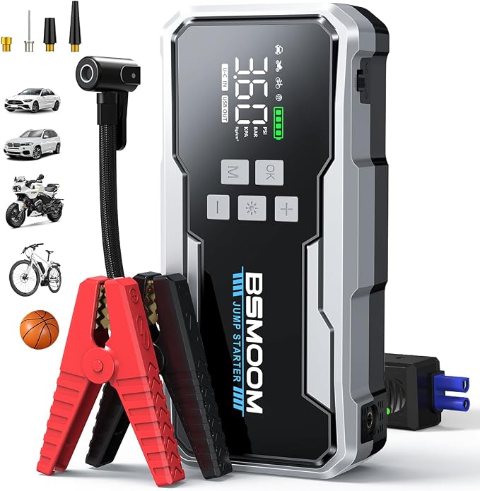 8000A Jump Starter with Air Compressor,26800mAh 160PSI Portable Jump Starter Battery Pack (All Gas/12L Diesel) Car Battery Jumper Starter Portable Jumper Cables with 3.4" LCD Display, Lights