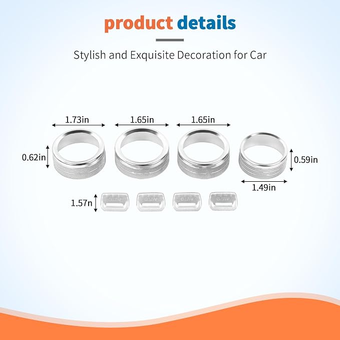JeCar 8-Piece Aluminum Switch Button Knob Cover for 2018-2025+ Jeep Wrangler JL JLU & Gladiator JT Window Switch Button Cover, Radio, Air Conditioner, Headlight Switch Knob Cover (Silver)