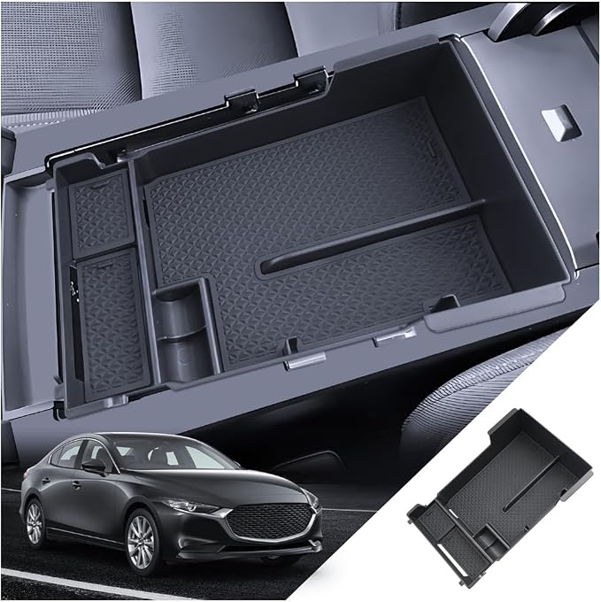 for Mazda3 Center Console Organizer 2019-2025 2026 Mazda Mazda3 Hatchback/Sedan Accessories Armrest Tray Middle Storage Box Insert Container Durable ABS Plastic