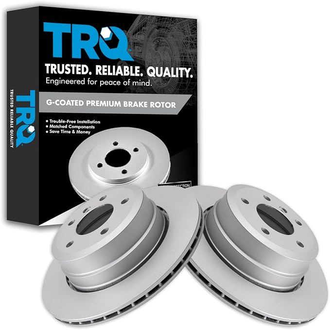 TRQ Rear Brake Rotor Set G Coated Vented Compatible with 2006-2007 BMW 525xi 530xi 2008 528xi 535xi 2009-2010 528i xDrive 535i xDrive 2010 528i