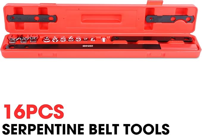 DNA MOTORING 16pc Serpentine Belt Tool Set, Install Remove Serpentine Belts For Spring Loaded, With Case, TOOLS-00539