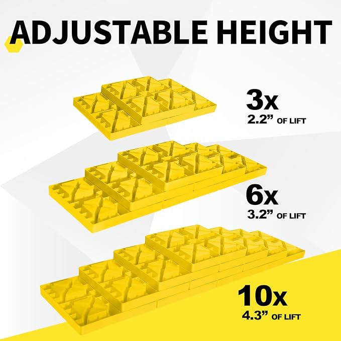 10 Packs Camper/RV Leveling Blocks Interlocking and Anti-Slip Design with Carrying Bag Heavy-Duty for Camper Travel Trailer Yellow