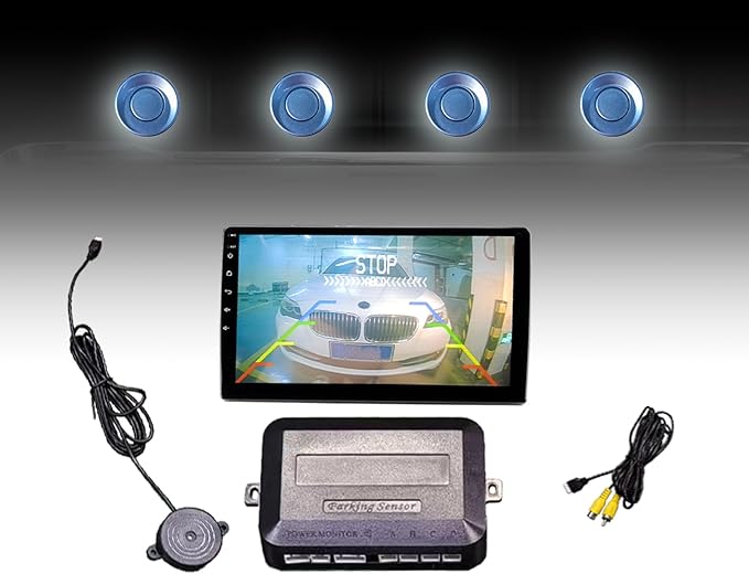 LCD Parking Sensor Kit - Displays Data on Original Screen, Easy Rear Installation, Compatible with CVBS Cameras (Not for AHD), 18 Probe Colors to Match Any Vehicle LightBlue