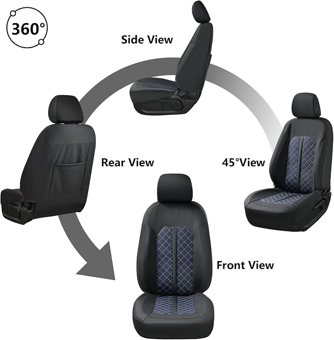 Truckiipa Seat Covers for Ford F150 Front Leather Truck Seat Cover Cushion Protector Custom Fit for 2015-2026 Ford F150 SuperCrew, 2017-2026 F250 F350 F450 Super Duty Crew Cab, Front Pair, Black&Blue