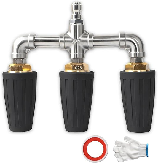 Triple Turbo Nozzle Pressure Washer, Triple Pressure Washer Nozzle, 360° Rotating 4000 PSI Turbo Nozzle with 1/4" Quick Connector 2.0 Orifice, 304 Stainless Steel for Driveway/Deck Clean(Black)