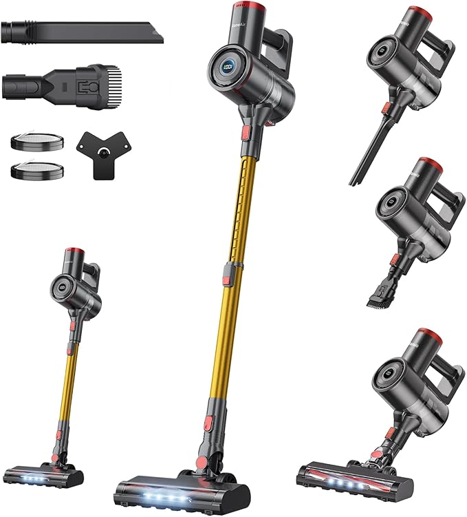 RoneAir Cordless Vacuum Cleaner,40Kpa 45Min Vacuum Cleaners for Home,Self-Standing,Stick Vacuum with Wall Mount Storage,Anti-Tangle &,6 in 1 Lightweight Vacuum for Hard Floors Carpet Pet Hair - Golden
