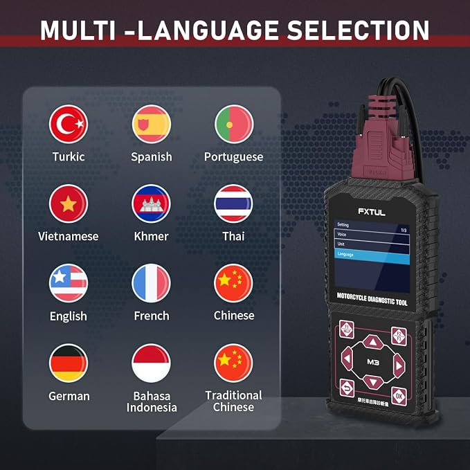 M3-B Motorcycle Diagnostic Tool for SYM KYMCO Yamaha | Full-System OBD2 Scanner, ECM ABS IMMO Diagnostics, Fault Code Reader Live Data, Actuation Test Throttle Learning
