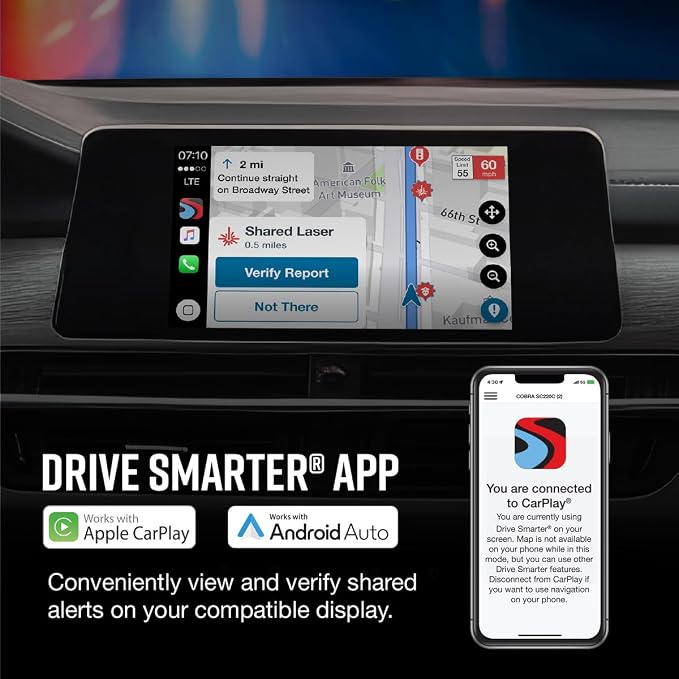Cobra RAD 700i Laser Radar Detector + OBDII Power Cord Bundle - Premium Detection Range, Advanced Filtering Software, Apple CarPlay and Android Auto Compatible, Front and Rear Detection