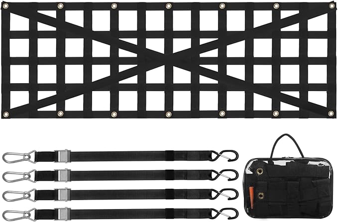VEVOR Tailgate Net for Truck Bed, 54 in x 18 in, Cargo Net Durable with 4 Adjustable Buckle Straps, Cross-Reinforced Design, Extendable & Durable, Suitable for Truck, Trailer, Pickup, Boat, Jeep, SUV
