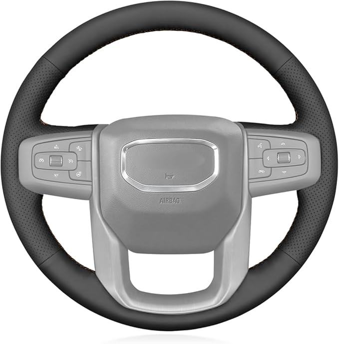 MEWANT Hand Stitch Car Steering Wheel Protector Wrap Cover for GMC Sierra 1500 2019-2023, 2500 2020-2024, 3500 2020-2024, Sierra Limited 2022, Yukon (XL) 2021-2023 Accessories