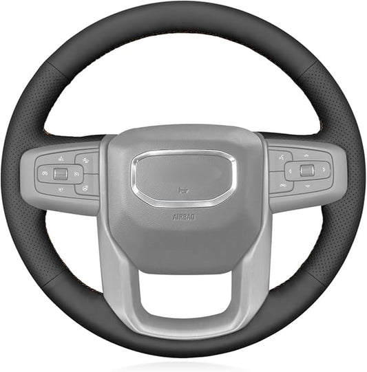 MEWANT Hand Stitch Car Steering Wheel Protector Wrap Cover for GMC Sierra 1500 2019-2023 / Sierra 1500 Limited 2022 / Sierra 2500 2020-2024 / Sierra 3500 2020-2024 / Yukon (XL) 2021-2023 Accessories
