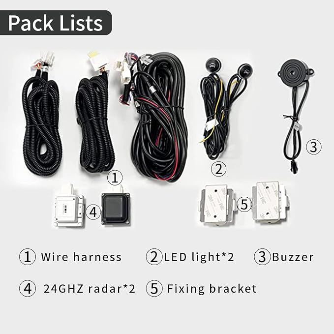 BY-J Car Blind Spot Detection System, 24GHz Millimeter Wave Radar Sensor Blind Spot Monitoring System Kit, Universal Car SUVs Trucks RVs Lane Changing Warning with Reversing Radar Parking System
