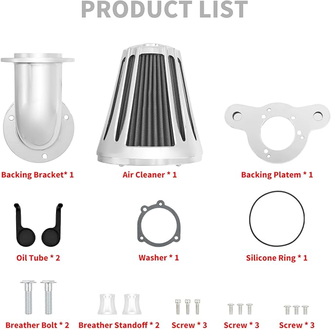 Motorcyle Air Cleaner Filter CNC 90° Forward-Facing Kit Fit for Harley Softail Touring Trike Sportster XL Dyna (Chrome Housing Grey Element, A For Sportster XL 04-22)