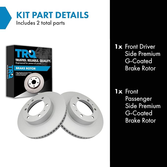 TRQ Front Brake Rotor Set G Coated Vented Compatible with 2003-2009 Toyota 4Runner 2007-2014 FJ Cruiser 2005-2023 Tacoma