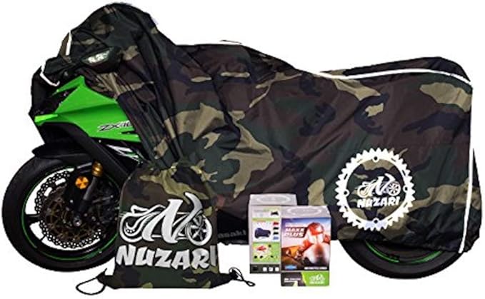 Nuzari Heavy Duty Motorcycle Cover - Outdoor Bike Storage Motorcycle Covers - Motorcycle Cover Waterproof Outdoor - Dirt Bike Covers (Camouflage, Medium)