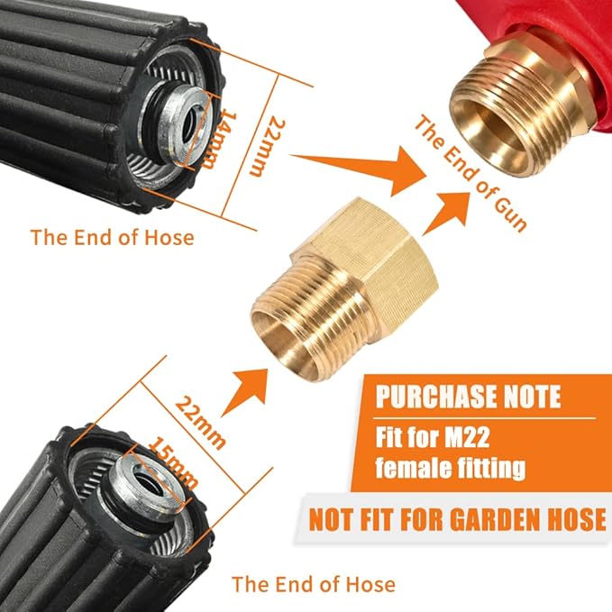 Pressure Washer Gun With Extension Wand Replacement 5000 PSI High Power Washer Gun 38 Inch Adjustable Length with M22 14mm or M22 15mm Fitting 5 Nozzle Tips with Nozzle Holder (Red)