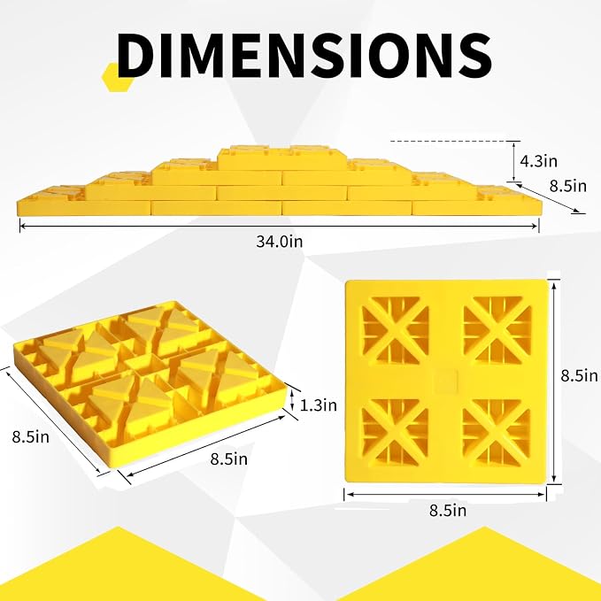 10 Packs Camper/RV Leveling Blocks Interlocking and Anti-Slip Design with Carrying Bag Heavy-Duty for Camper Travel Trailer Yellow