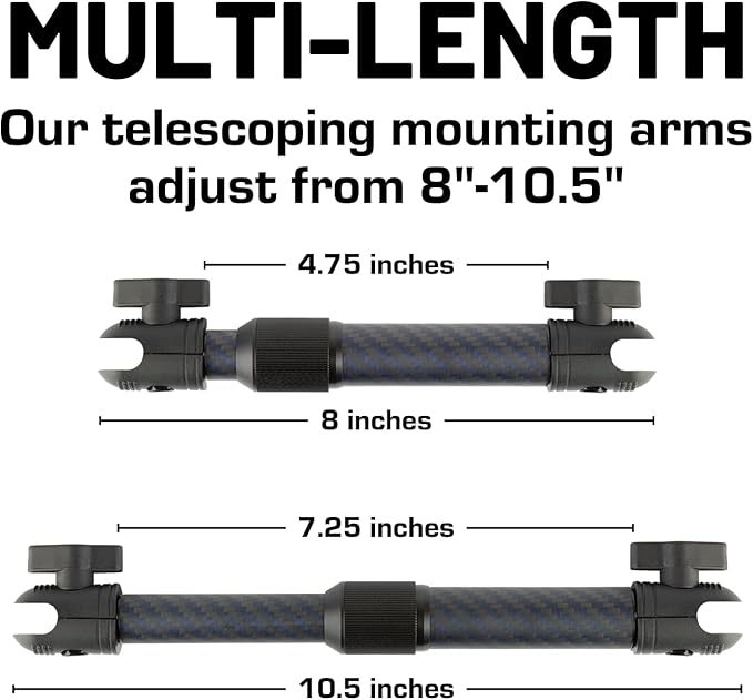 Bulletpoint Mounting Solutions Extension Arm 8"-10.5" Carbon Fiber + Kevlar Telescoping Dual Socket Fits 20mm Attachment Ball