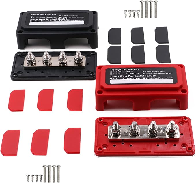Bus Bar 12V-48V 300A, Heavy Duty Module 4 x 5/16" Posts Terminals Power Distribution Block, Positive Negative Ground DC Battery Busbar Junction Blocks for Car RV Solar Boat Truck Marine, 2 Pack