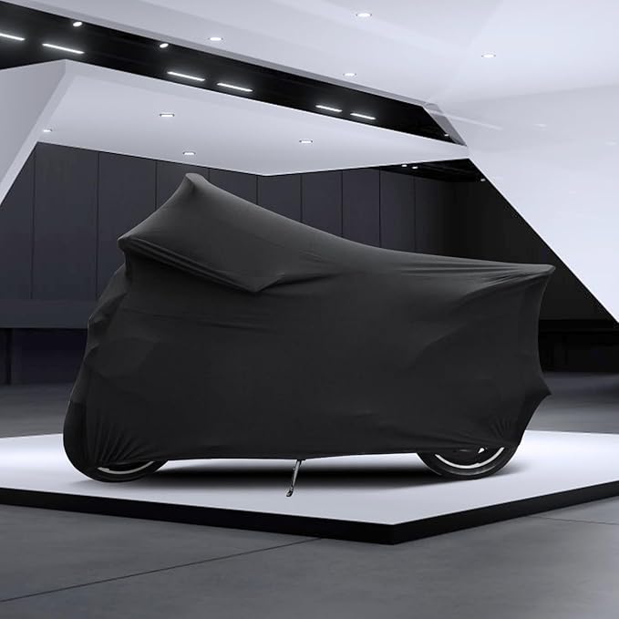 DZG Motorcycle Cover Indoor Stretch Soft Motorbike Cover Multiple Protection Dustproof Windproof Motor Cover with Storage Bag, 116 inch