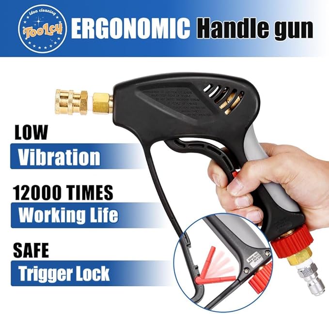 TOOLCY Pressure Washer Gun with Extension Wand, High Power Washer Gun with 3/8" Swivel Plug & M22-14mm Male Fitting, 1/4" Quick Connect Curved Wand for Car Wash, Compatible with Foam Cannon, 5000 PSI