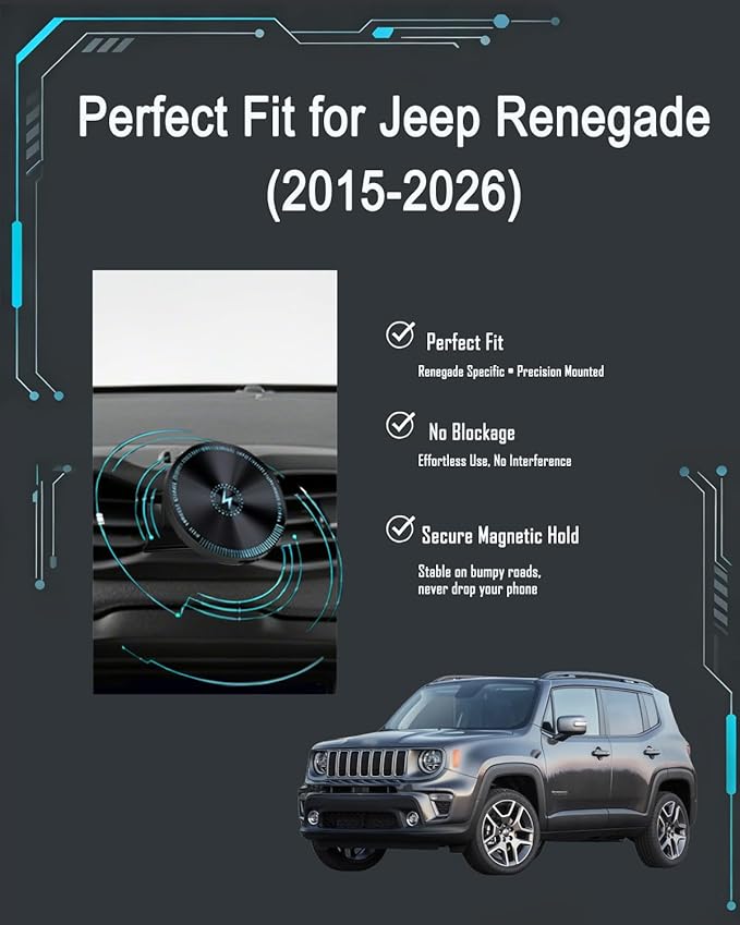 for Jeep Renegade Phone Mount 2025 15W Fast Wireless Charger for Jeep Renegade 2015-present