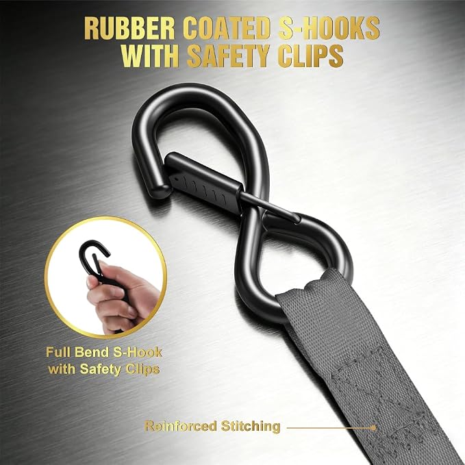 Retractable Ratchet Straps (4-Pack) - 1 Inch x 10 Feet (1,764lb Break Strength) - Auto Self Retracting Tie Down Straps Heavy Duty for Motorcycle, ATV, UTV, Truck, Cargo Trailer – Grey