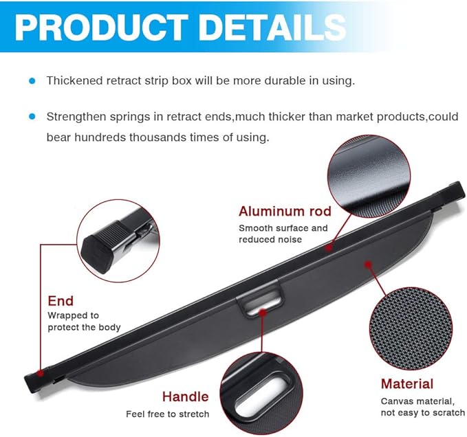 Powerty Retractable Cargo Cover for Mercedes Benz GLE 2016-2019/ Benz ML Series ML350 2012-2015, Canvas Texture Trunk Cover Privacy Screen Rear Security Shade for Benz Accessories