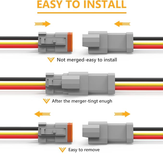 Newdeli Deutsch 3 Pin Connector Kit Waterproof Electrical Connector 16 AWG Male and Female Automotive Wire Connectors for Car Truck Boat, Dt Connector 6 Sets