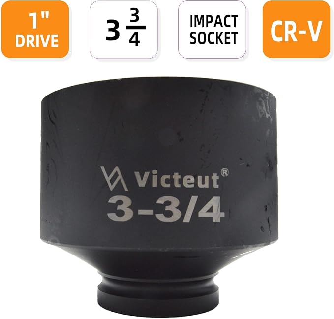 1" Drive 3-3/4" Jumbo Impact Socket, 6-Point, Heat Treated Cr-V Alloy Steel, One-Piece Forged, Surface Phosphating and Blackening Treatment, Anti-rust, Radius Corner Design, No Harm to Nut Corners
