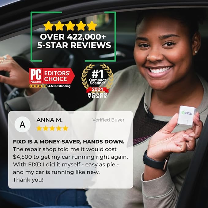 FIXD Bluetooth OBD2 Scanner for iPhone & Android - Diagnostic Scan Tool for Repairs and Car Buying - Check Engine Code Reader & Enhanced Codes - (1 Pack w/Free 14-Day FIXD Premium Bundle)