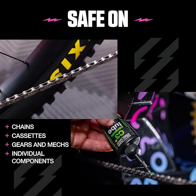 Muc-Off C3 Ceramic Dry Chain Lube, 50 Milliliters - Premium Bike Chain Lubricant with UV Tracer Dye - Formulated for Dry and Dusty Weather Conditions, Green