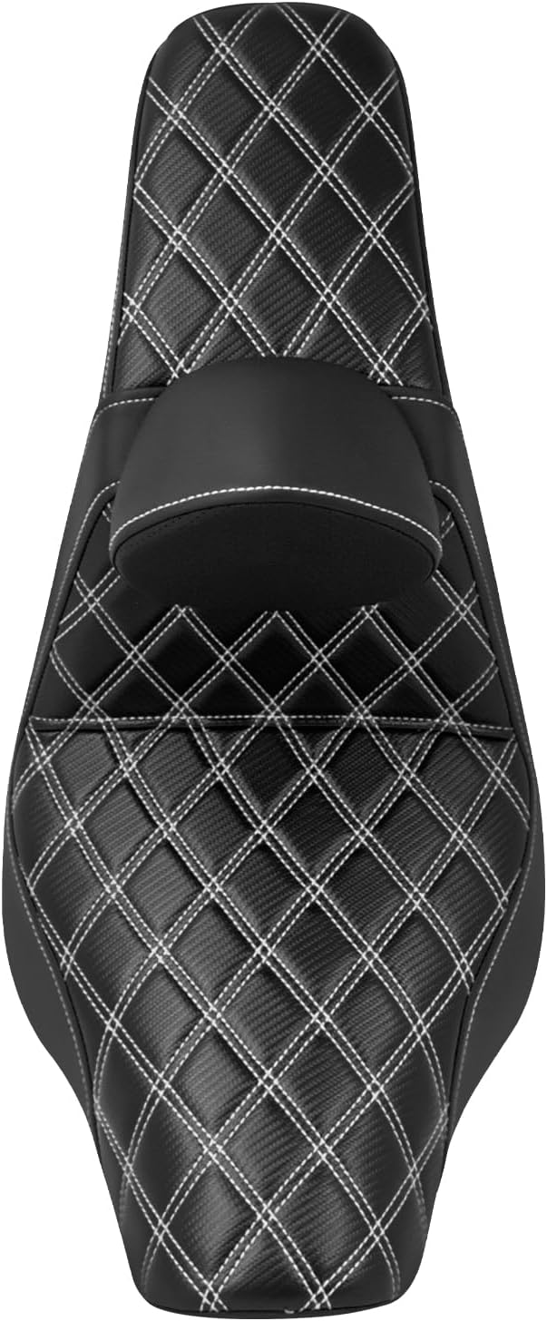Motorcycle Seat Driver Passenger Seat with Backrests for Harley Low Rider Low Rider S ST 2018-up (Black with white stitching)