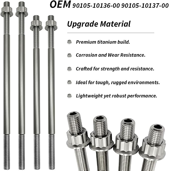 Cylinder Head Stud Bolts Titanium Kit For Big Bear 350 400 Grizzly 350 400 450 Kodiak 400 450, Studs Nuts Kit For Raptor 350 Warrior 350#90105-10136-00 90105-10137-00
