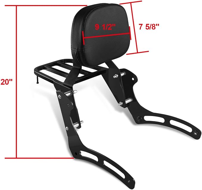 Sissy Bar & Luggage Rack for Kawasaki Vulcan 900 Black | VN900 Classic Custom 1996-2023 Motorcycle Passenger Backrest