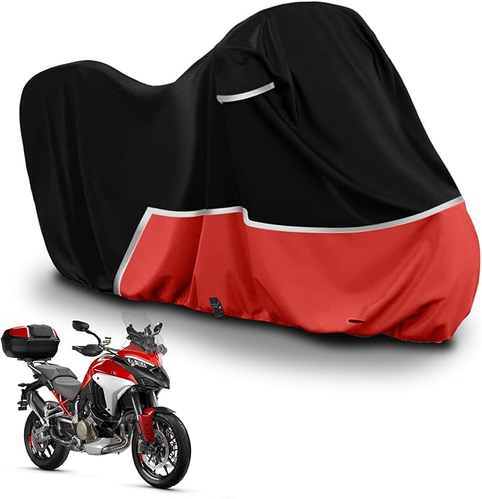 Waterproof Motorcycle Cover Compatible with Ducati Adventure with Box, 420D Oxford Cloth Cover for Snow Rain Dust Protection