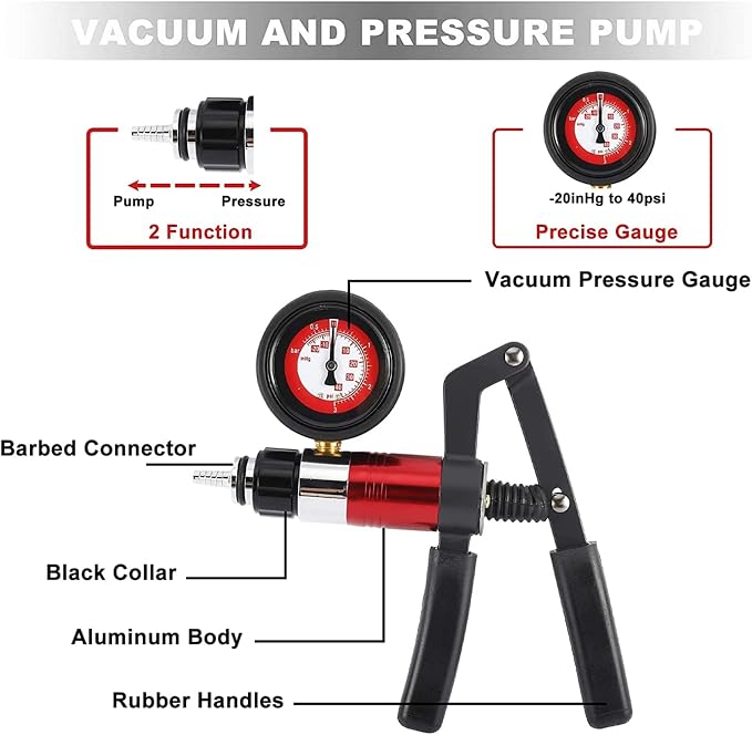 Ventilation Kit Brake, Manometer Hand Vacuum Pump Tester Set with Adapters Fluid Brake Replacement Tool Clutch Ventilation System, for Cars, Motorcycles, Trucks