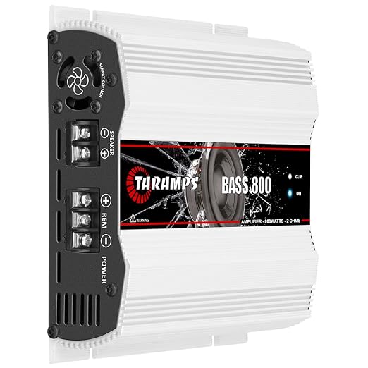 Taramps Bass 800 2 Ohms Monoblock Amplifier 800 Watts Rms 1 Channel 14.4VDC Out Power Full Range, Great for Sub/Bass - Rca/High Level Input, Car Audio