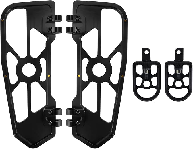 Motorcycle Floorboards Set Driver Front Footboards and Rear Passenger Foot Pegs Kit Offroad MX Style Fit for Harley Touring Road King Road Glide Electra Glide Street Glide (Yellow Edge)