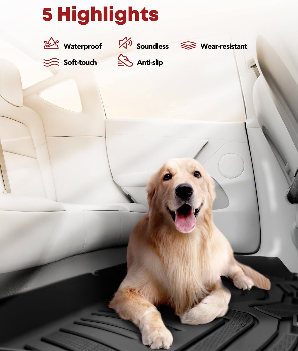 YHTAUTO Floor Mats Fit 2008-2013 Toyota Highlander(Not Hybrid), TPE All Weather Car Mats Waterproof Anti-Slip Odorless Floor Liner, Interior Car Accessories Front & 2nd Row Liner