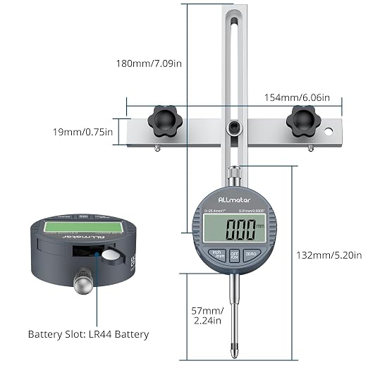 Table Saw Alignment Tool with Digital Dial Indicator,0.0005" Precision Calibration Gauge for Blade,Fence & Arbor Runout,Fast Setup Straight-Through Design,Fits Standard 3/4" (19mm) Miter Slots