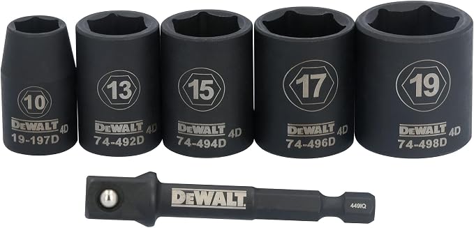 DEWALT 3/8 Socket Set, 6 Pcs Metric Impact Socket Set, 6 point, 10 mm to 19 mm, Includes 1/4 inch Adapter, for Cordless and Corded Impact Drivers and Wrenches (DWAFSMSET6)
