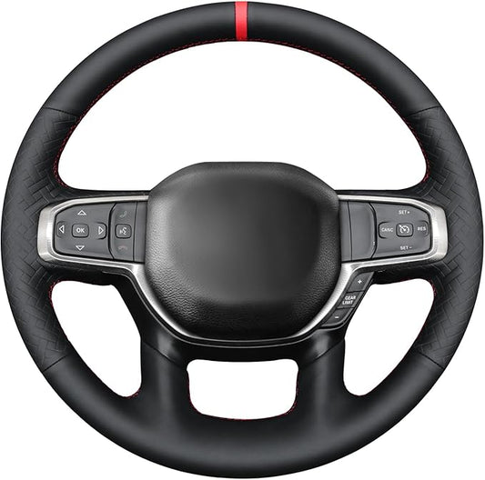 MEWANT Hand-Stitched Steering Wheel Cover Wrap for Dodge Ram 1500 2019-2023 Steering Wheel Accessories for Dodge Ram(Backsides Without Buttons)